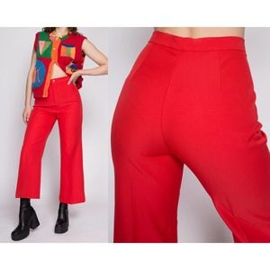 S| 70s Red High Waisted Pants - Small, 27" | Retro Vintage Bootcut Trousers